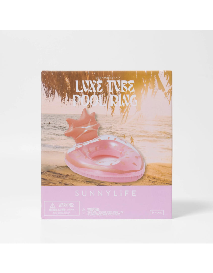 Sunnylife Luxe Pool Ring in strawberry pink, a vibrant inflatable pool float with a stylish design for summer fun.