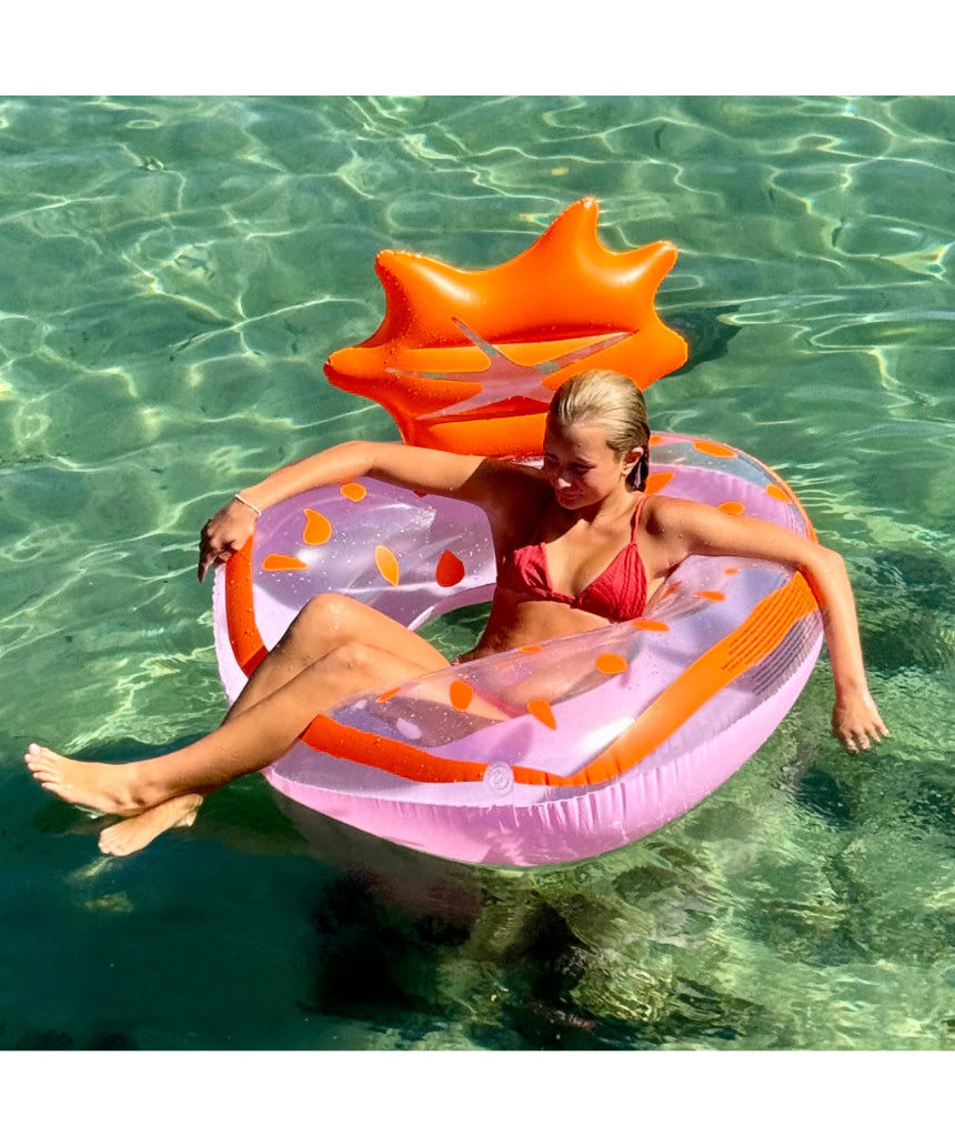 Sunnylife Luxe Pool Ring in strawberry pink, inflatable pool float with a round shape and fruit-inspired design.