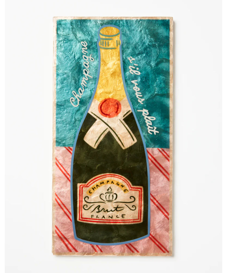 Jones & Co Happy Hour Champers Tile wall decor featuring a stylish design with celebratory text and decorative accents.
