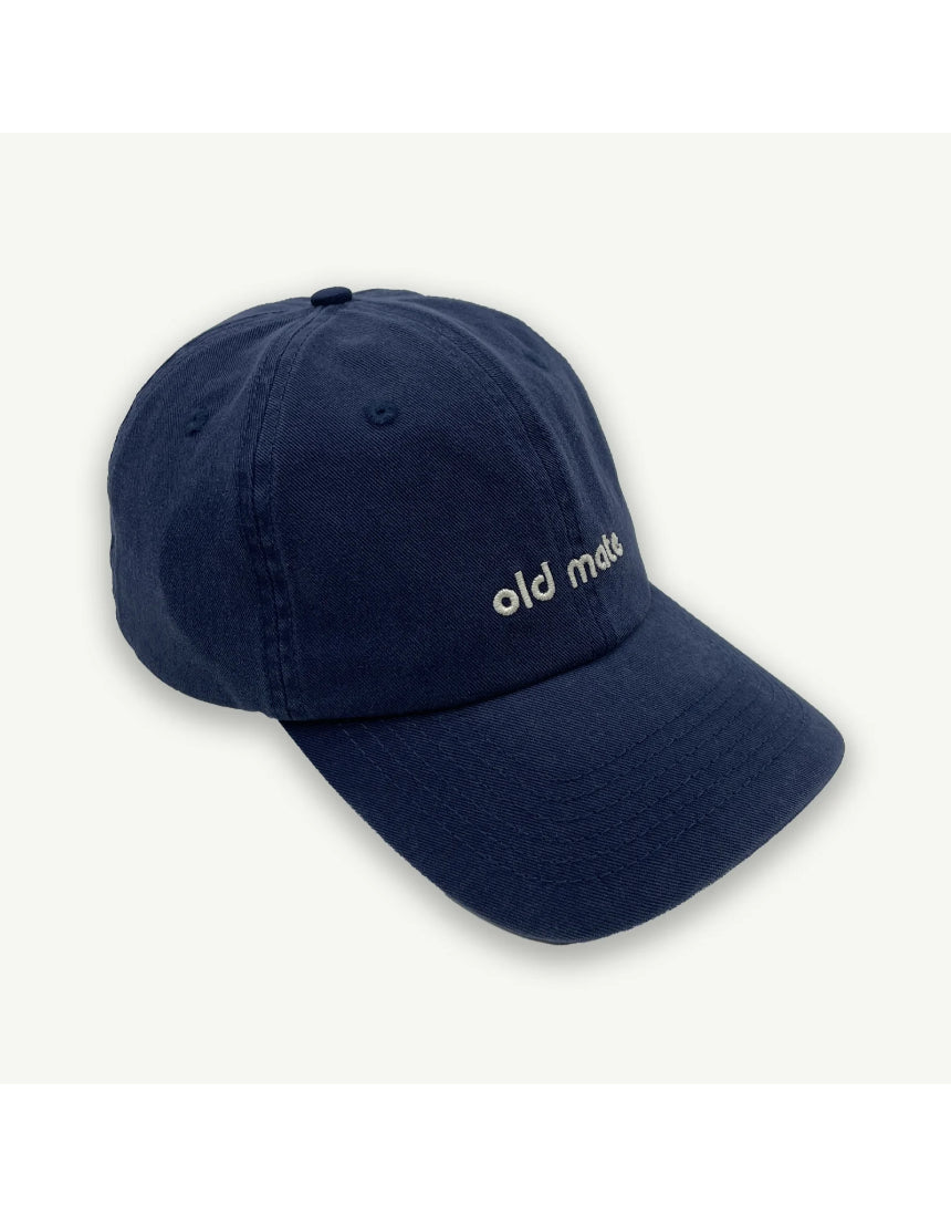 Banabae Old Mate washed navy baseball cap showing a classic curved brim and adjustable strap in natural fabric.