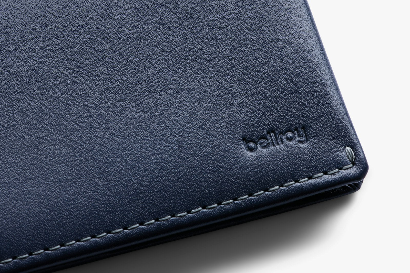 Bellroy Slim Sleeve wallet in navy, showcasing sleek leather design with card slots and minimalist style.