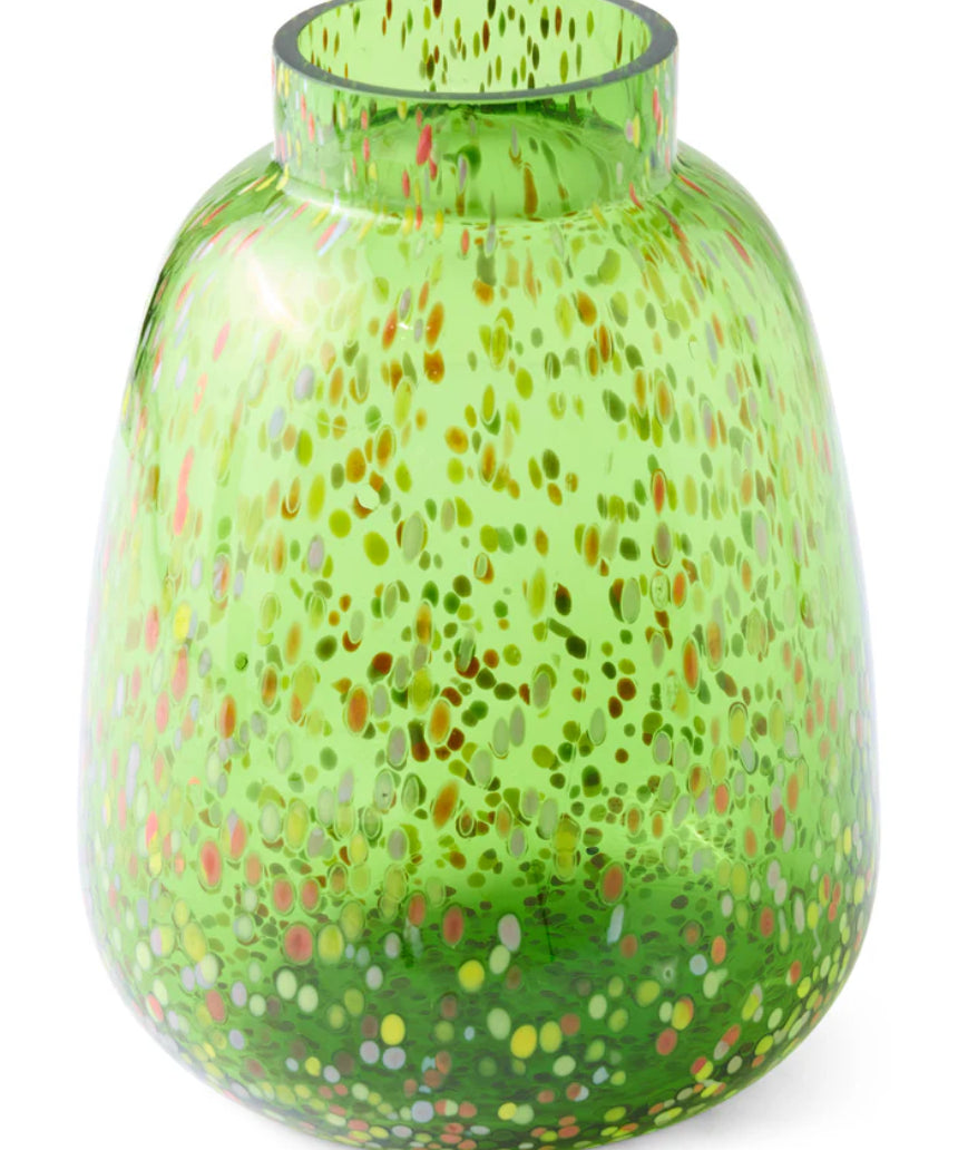 Kip & Co Garden Soiree Speckle Vase featuring a colorful, speckled ceramic design with a rounded shape and wide opening.