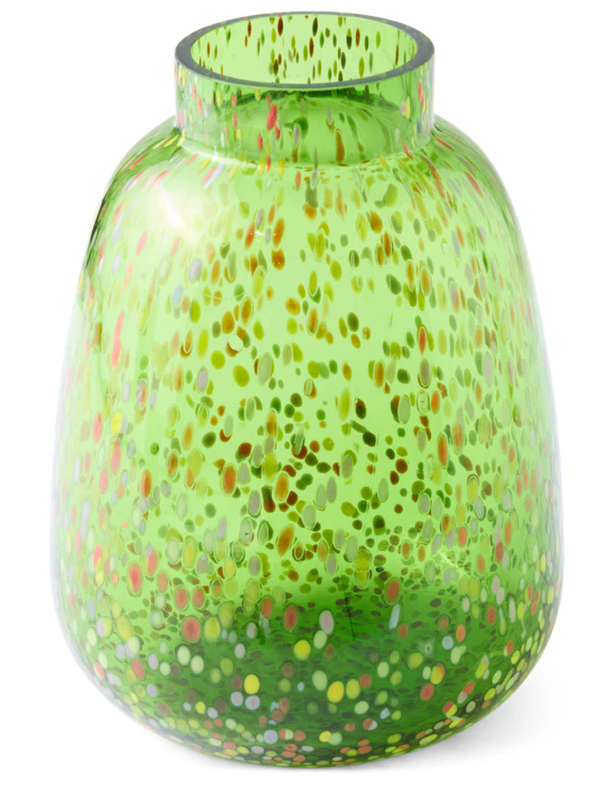 Kip & Co Garden Soiree Speckle Vase featuring a colorful, speckled ceramic design with a rounded shape and wide opening.