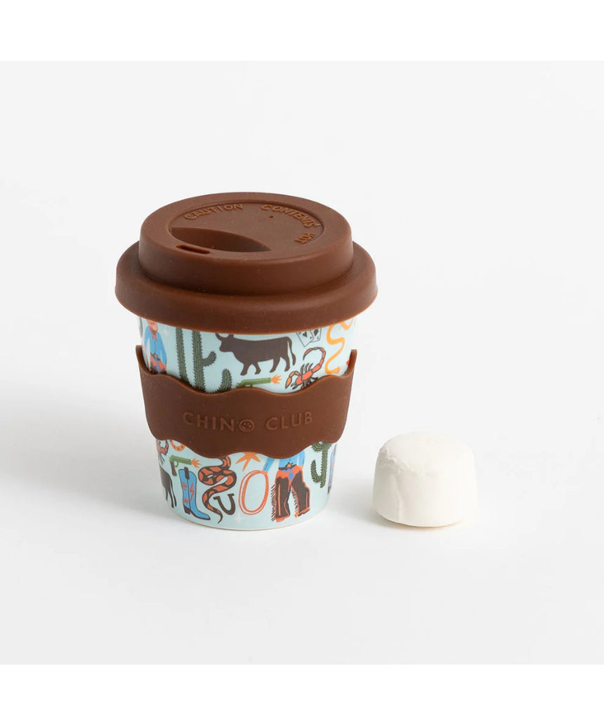 Chino Club Cowboy Baby Chino Cup 4oz for kids, featuring a cowboy design with no straw, perfect for young children.
