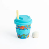Chino Club kids' 4oz dinosaur and monster trucks baby chino cup with colorful dinosaur and truck illustrations.