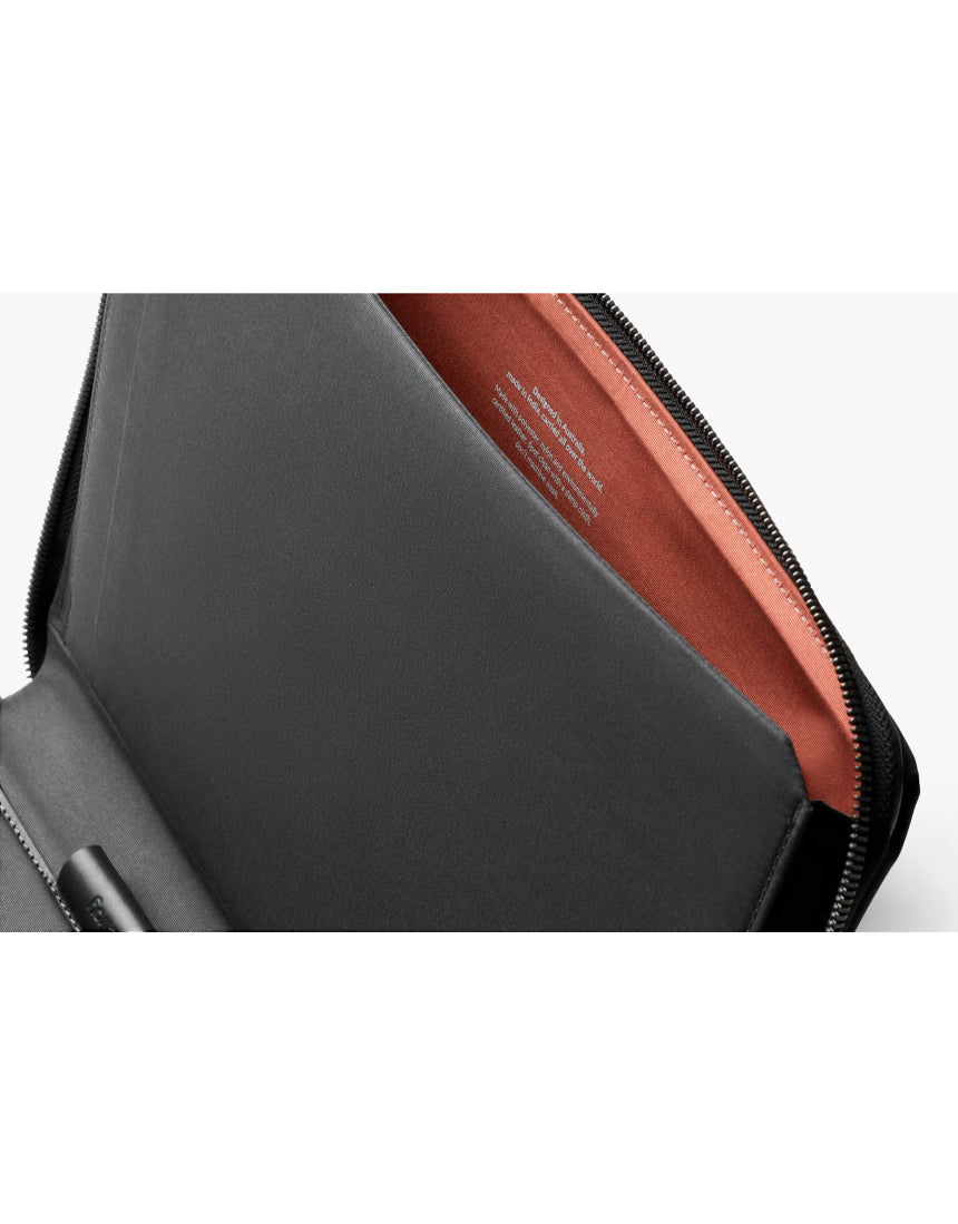 Bellroy Tokyo Folio 12.9-inch Raven leather tablet case with sleek design and organized compartments for accessories.