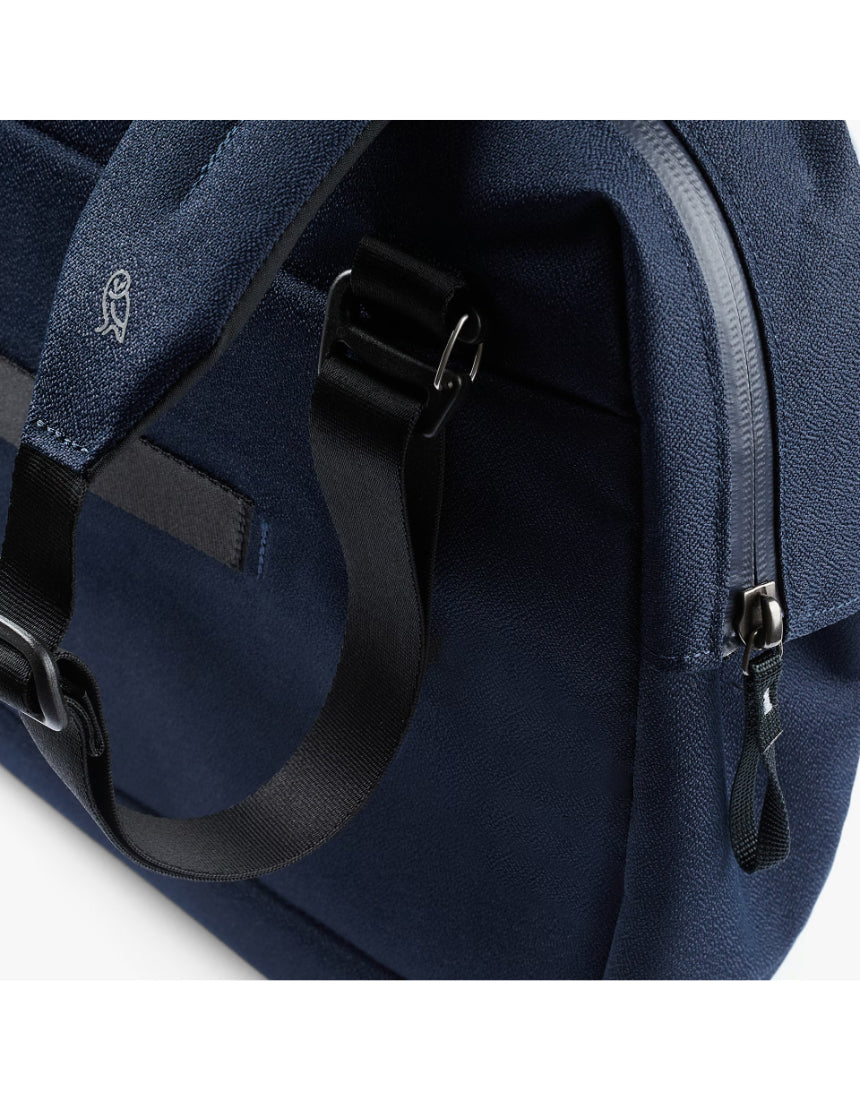 Bellroy Via Work Bag in navy with multiple compartments and handles, designed for professional organization and daily use.