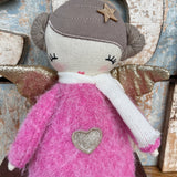 Amaranta Designs Bubblegum Doll with pink hair, colorful outfit, and playful pose on a plain background.