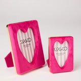 Kip & Co Desert Pink Heart velvet picture frame with soft pink fabric and heart-shaped design for wall or table display.