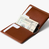 Bellroy Slim Sleeve wallet in Sienna leather showing multiple card slots and sleek design on a neutral background.