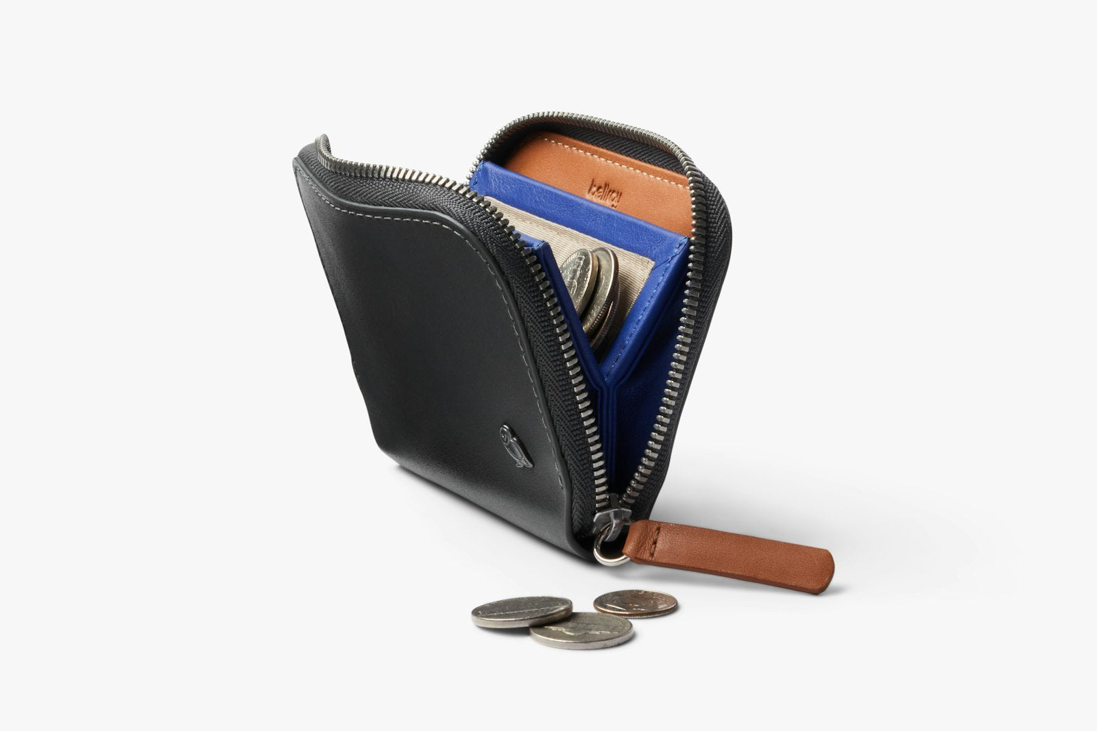 Bellroy Folio Mini wallet in charcoal cobalt with card slots and cash compartment, compact leather wallet design