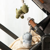 Living Textiles 2-pack dinosaur stroller toys with colorful plush dinosaurs for babies and toddlers to enjoy and explore.