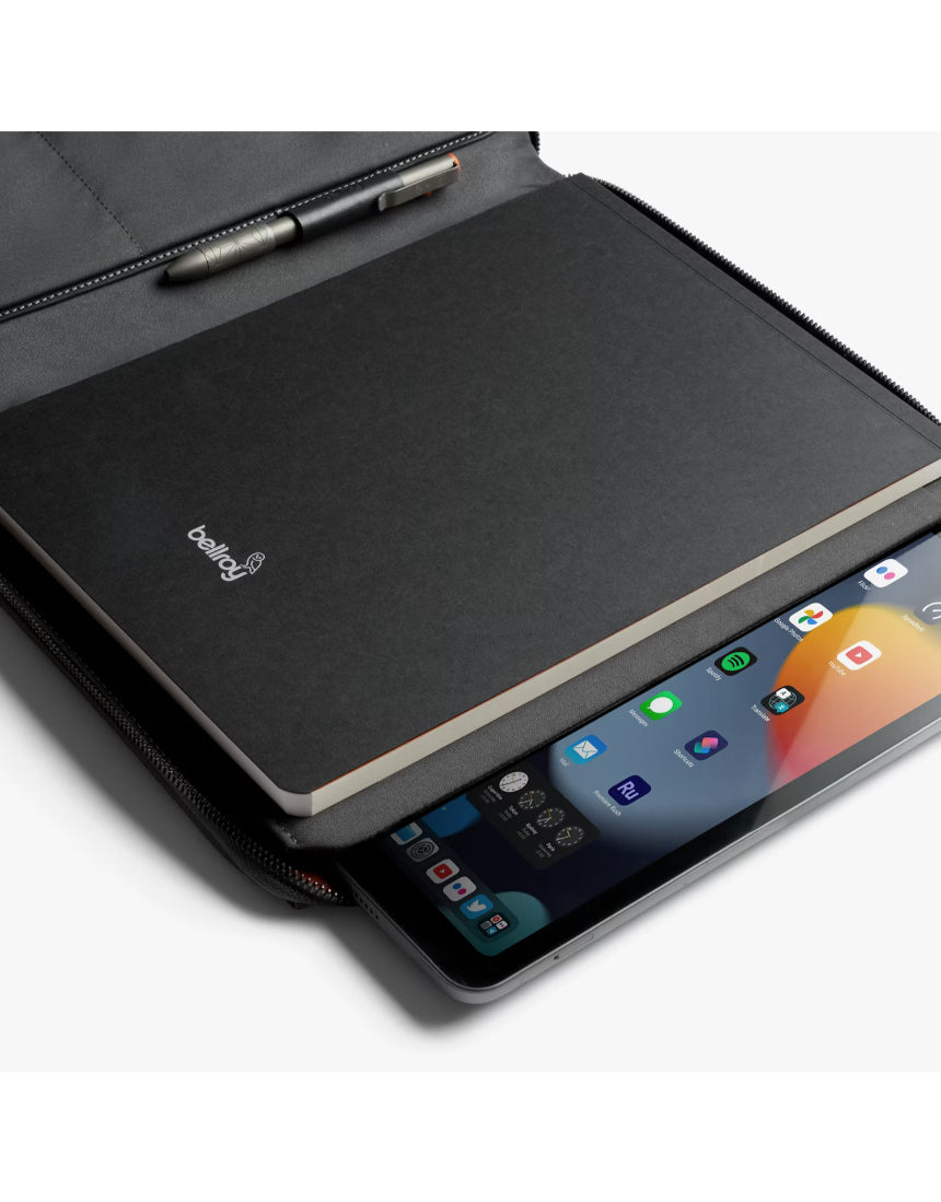 Bellroy Tokyo Folio 12.9-inch Raven leather tablet case with card slots and sleek design.