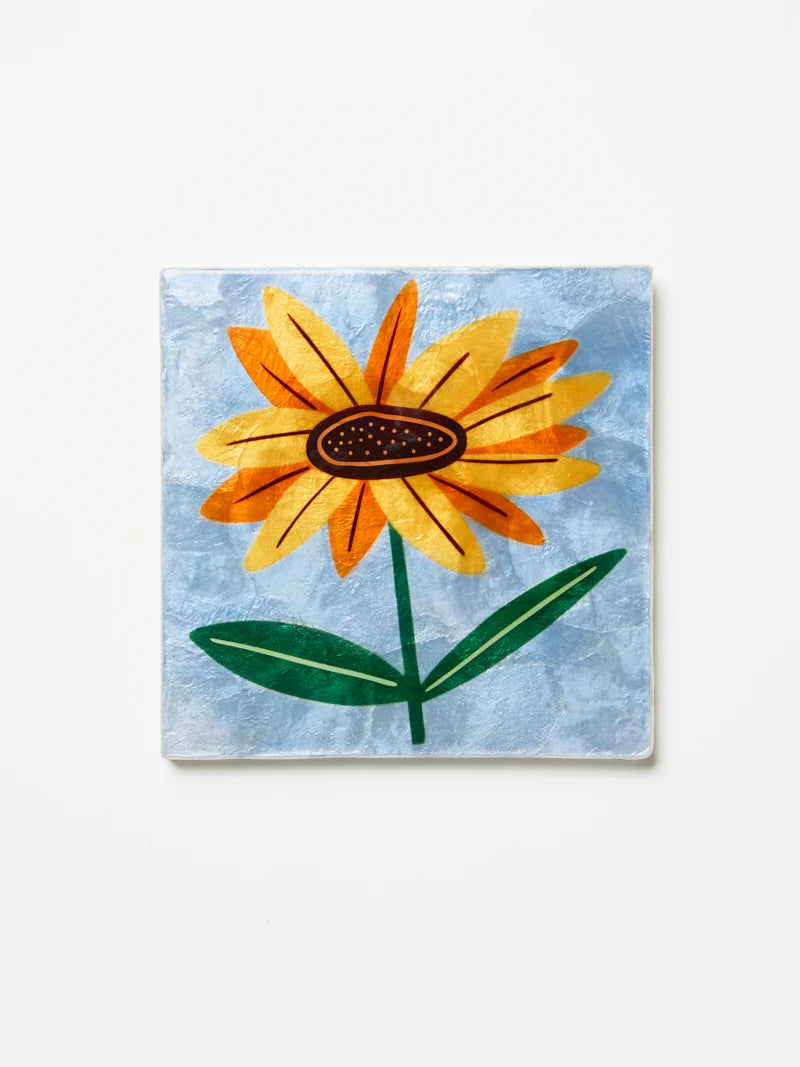 Jones & Co Superette Sunflower Tile wall decor featuring a vibrant sunflower design on a decorative ceramic tile.