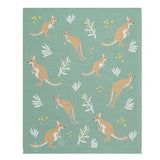 Living Textiles Australiana baby blanket featuring a kangaroo design in green, soft and cozy for infants.