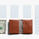Bellroy Slim Sleeve wallet in Sienna leather with multiple card slots and a sleek, minimalist design.