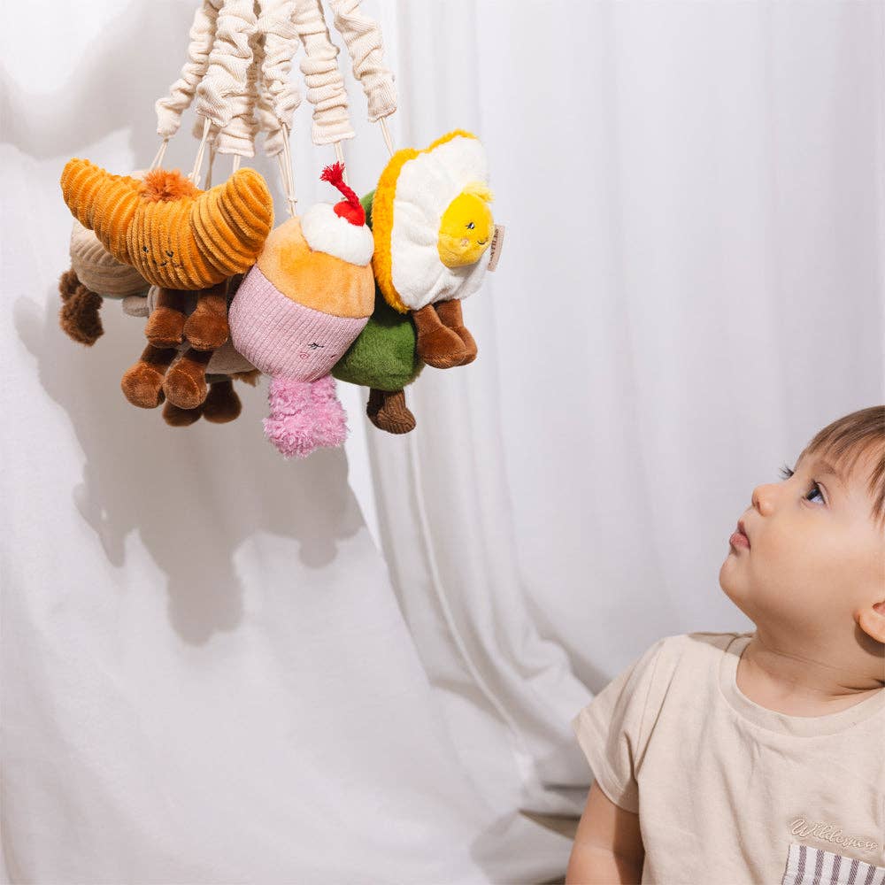 Living Textiles mini market brunch stroller toys, avocado and egg on toast, colorful fabric toys for babies.