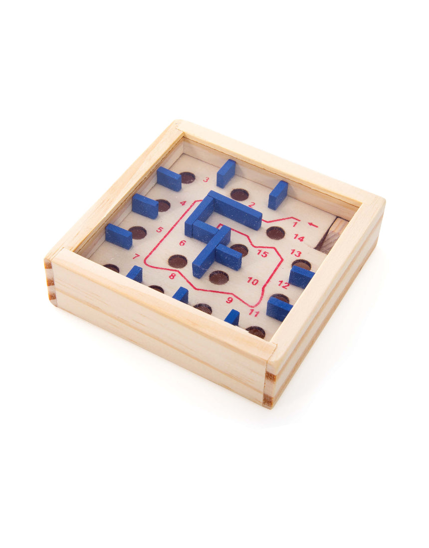 Assorted isAlbi classic wooden maze game with colorful wooden maze puzzles for children.