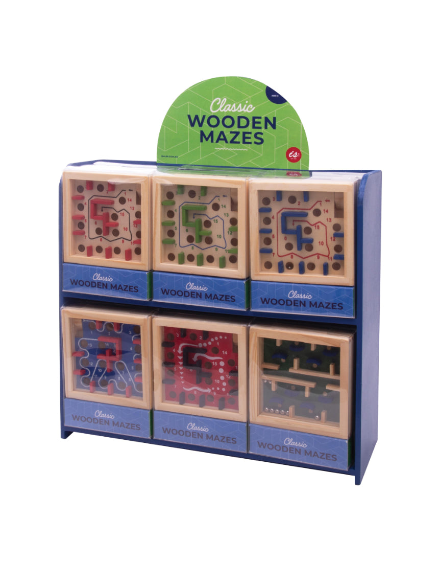 Assorted classic wooden maze game by isAlbi with colorful, hand-crafted wooden maze puzzles for children and adults.