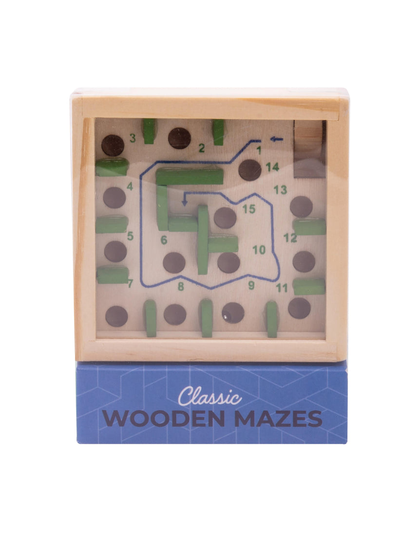Assorted classic wooden maze game by isAlbi featuring colorful, hand-crafted wooden puzzle mazes for children and adults.
