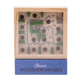 Assorted classic wooden maze game by isAlbi featuring colorful, hand-crafted wooden puzzle mazes for children and adults.