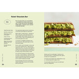 Open baking book with pistachio recipes from Brumby Sunstate, featuring colorful pages and pistachio-themed illustrations.