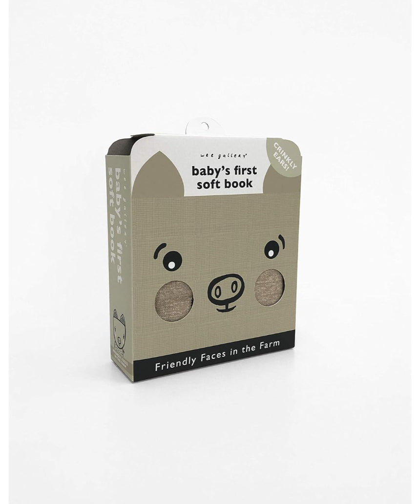 Baby's first soft farm book by Brumby Sunstate featuring colorful fabric pages with farm animal illustrations and textures.