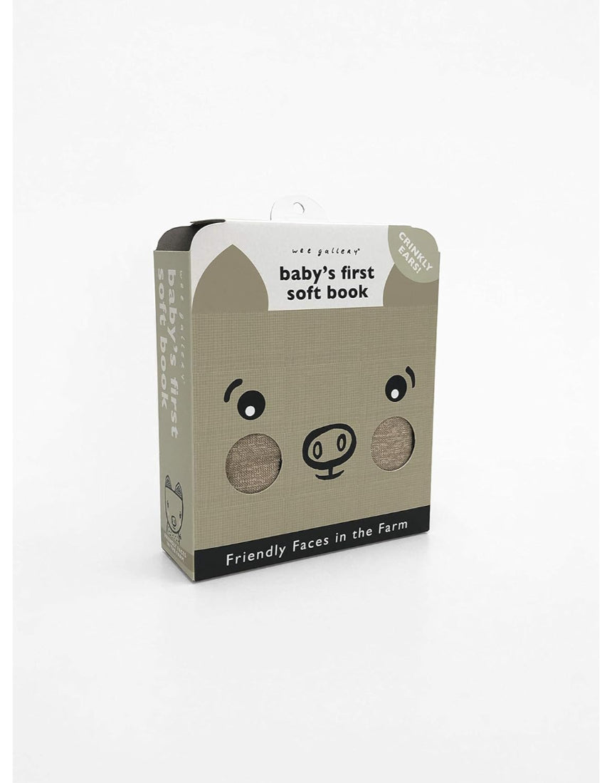 Baby's first soft farm book by Brumby Sunstate featuring colorful fabric pages with farm animal illustrations and textures.