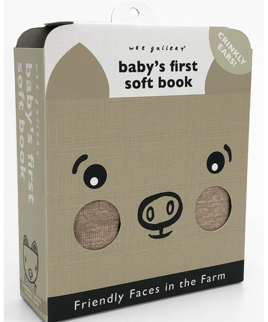 Soft fabric baby’s first farm-themed book by Brumby Sunstate with colorful farm animal illustrations and textures for infants