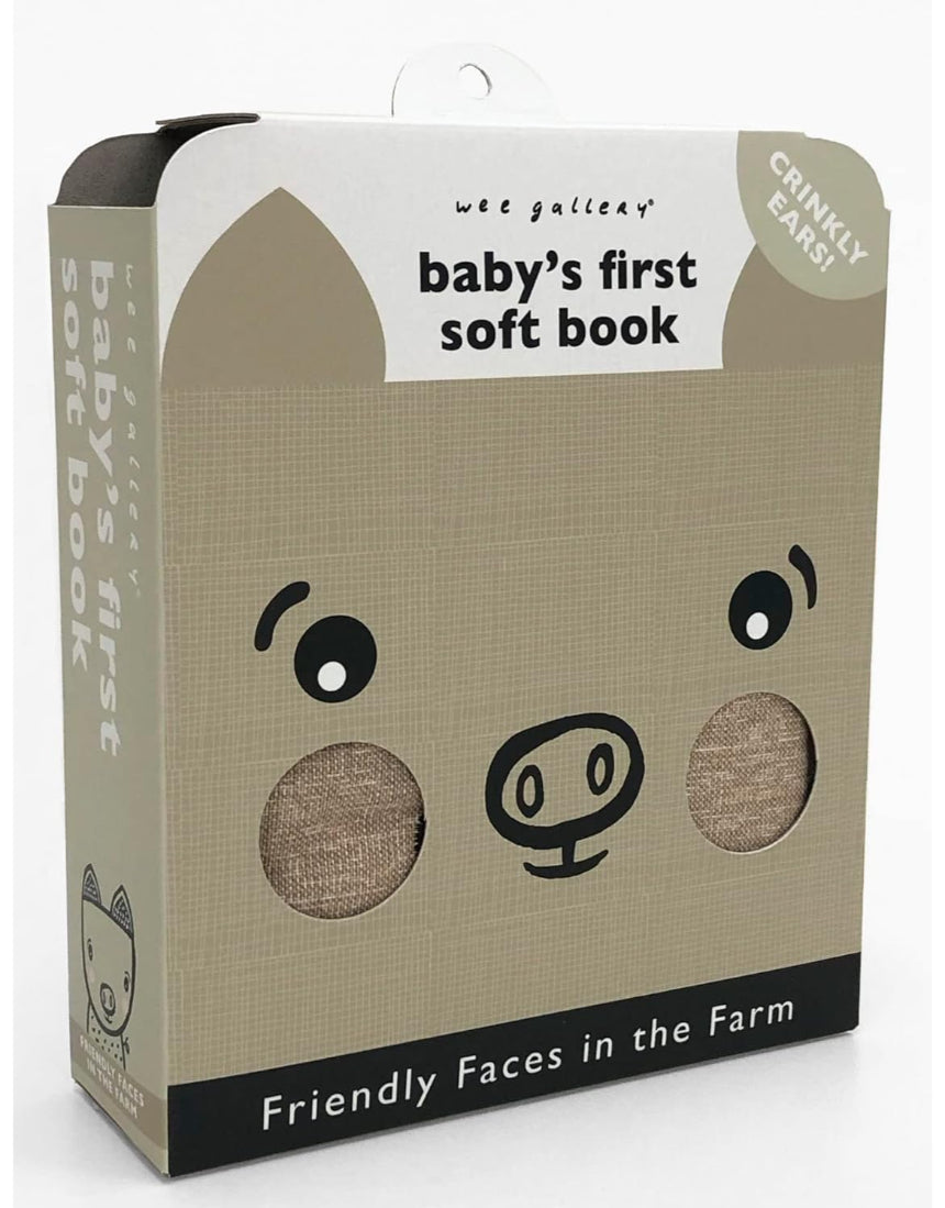 Soft fabric baby’s first farm-themed book by Brumby Sunstate with colorful farm animal illustrations and textures for infants