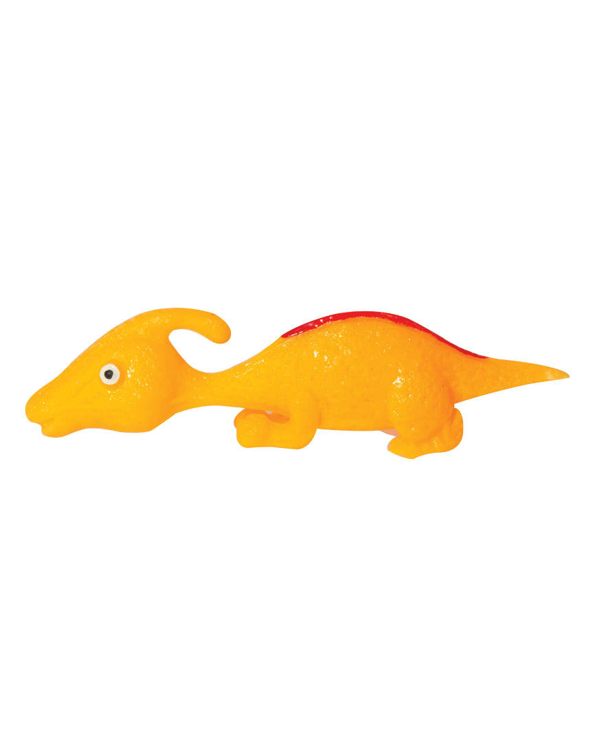 Colorful dinosaur slingshot set with two assorted toy slingshots from isAlbi, featuring dinosaur designs and safety features.