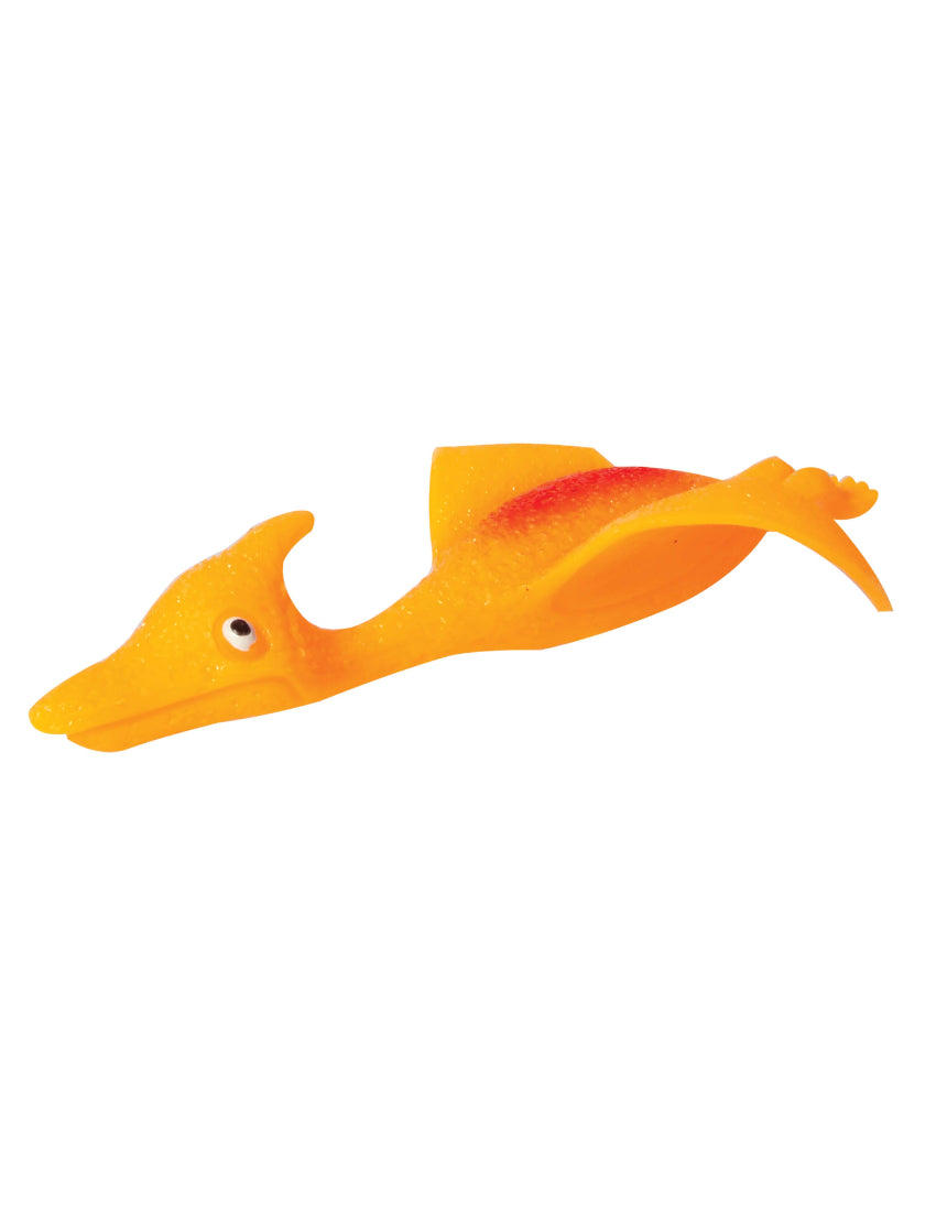 Colorful dinosaur slingshot set with two assorted toy slingshots and dinosaur designs, suitable for children.