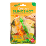 Colorful dinosaur slingshot set with two assorted toy slingshots and dinosaur designs by isAlbi for kids.
