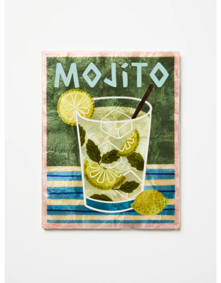 Jones & Co Happy Hour Mojito Tile wall decor featuring a vibrant, colorful mojito-themed design for stylish home decoration.