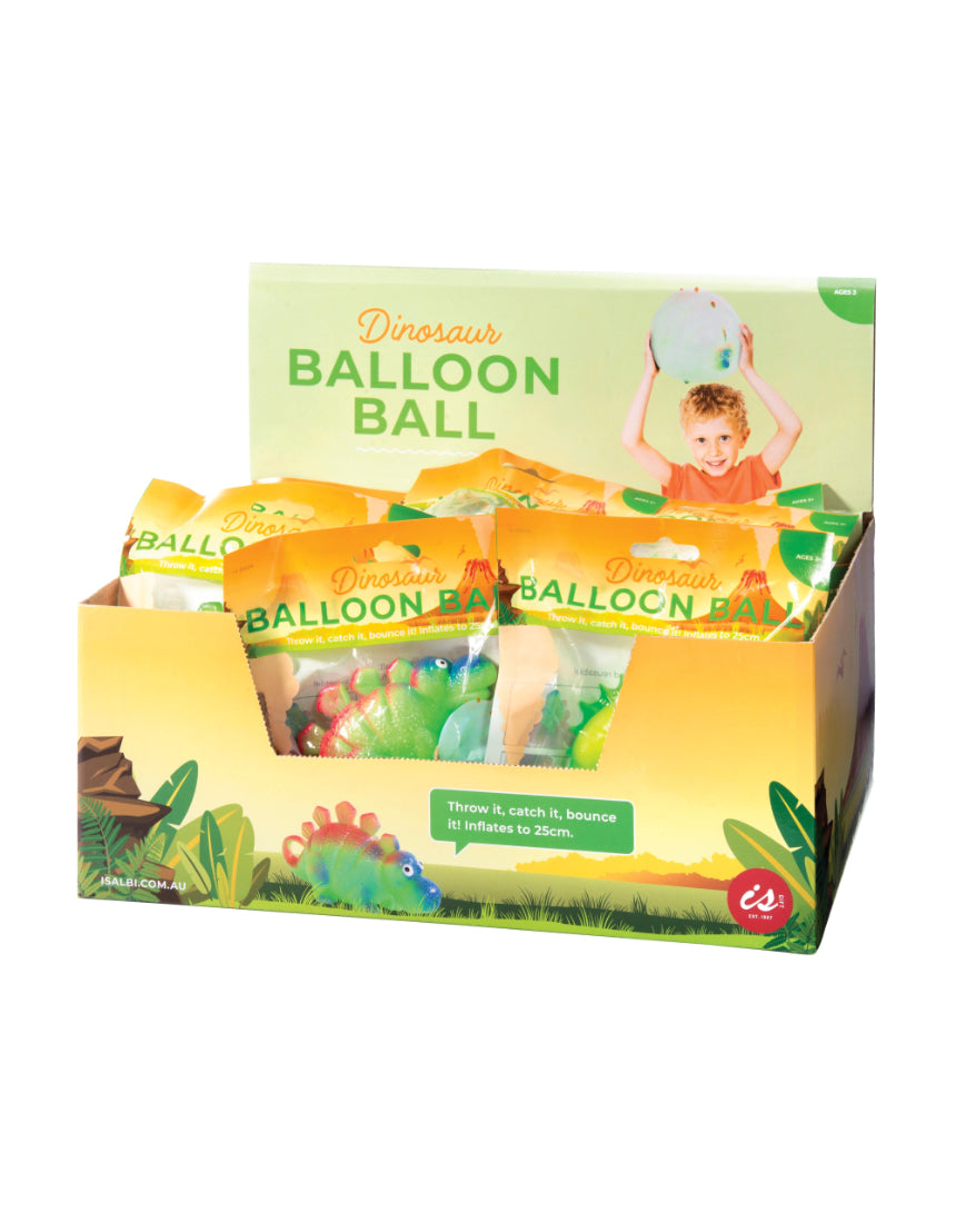 Colorful dinosaur-shaped balloon balls toy by isAlbi, featuring assorted vibrant dinosaur designs for kids' play.