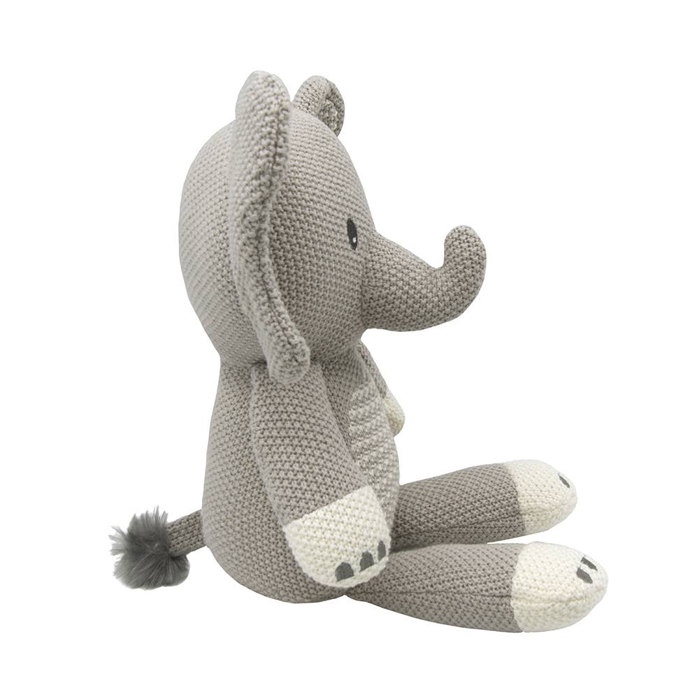 Living Textiles Mason the Elephant knitted toy, soft and cuddly stuffed animal with detailed stitching and plush texture.