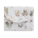 Living Textiles foldable waterproof travel change mat featuring a tractor ride print, ideal for on-the-go diaper changes
