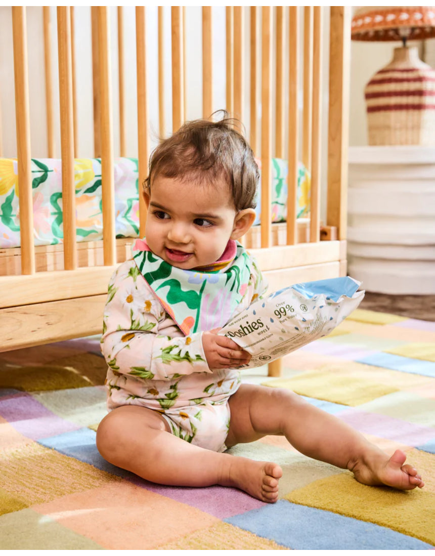 Kip & Co Sweet Flowers dribble bib set featuring colorful floral patterns and soft fabric for babies.