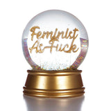 Boxer Gifts feminist "As F*ck" glitter snow globe with colorful glitter inside, featuring bold feminist message on the globe.