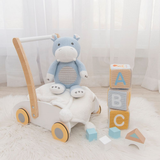 Living Textiles Henry the Hippo knitted toy, soft plush baby toy with detailed stitching and cute hippo design.