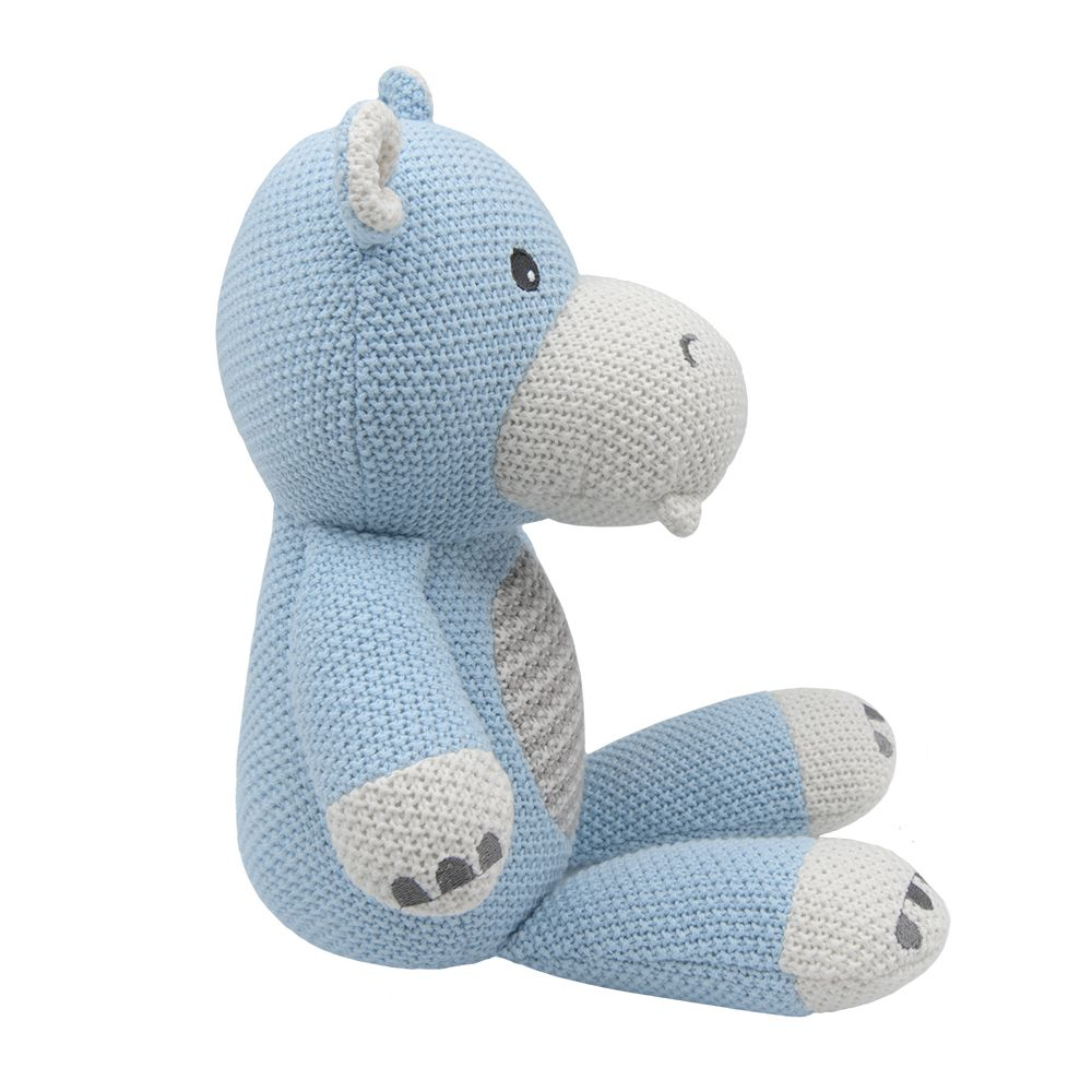 Living Textiles Henry the Hippo knitted toy, soft plush hippo with knitted texture, perfect for cuddling and play.