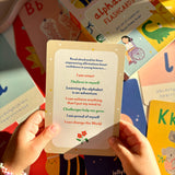 Lauren Sissons Studio A-Z illustrated alphabet flashcards featuring colorful letter designs for young learners.
