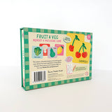 Lauren Sissons Studio fruit and vegetable memory and matching game with colorful illustrated cards for kids.