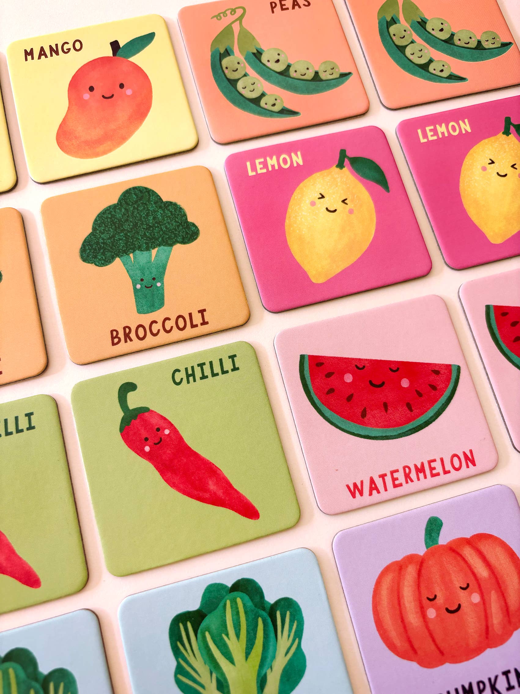 Lauren Sissons Studio Fruit and Veg Memory & Matching Game with colorful illustrated cards for children.