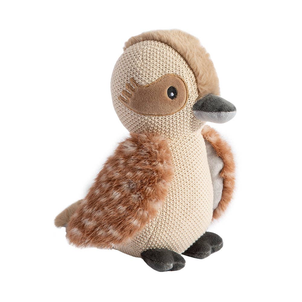 Living Textiles knitted toy Kenny the Kookaburra, soft plush bird with detailed knitting, perfect for children and cuddly play.