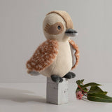 Living Textiles knitted toy Kenny the Kookaburra, soft and cuddly plush Kookaburra for kids, featuring detailed stitching and bright colors.