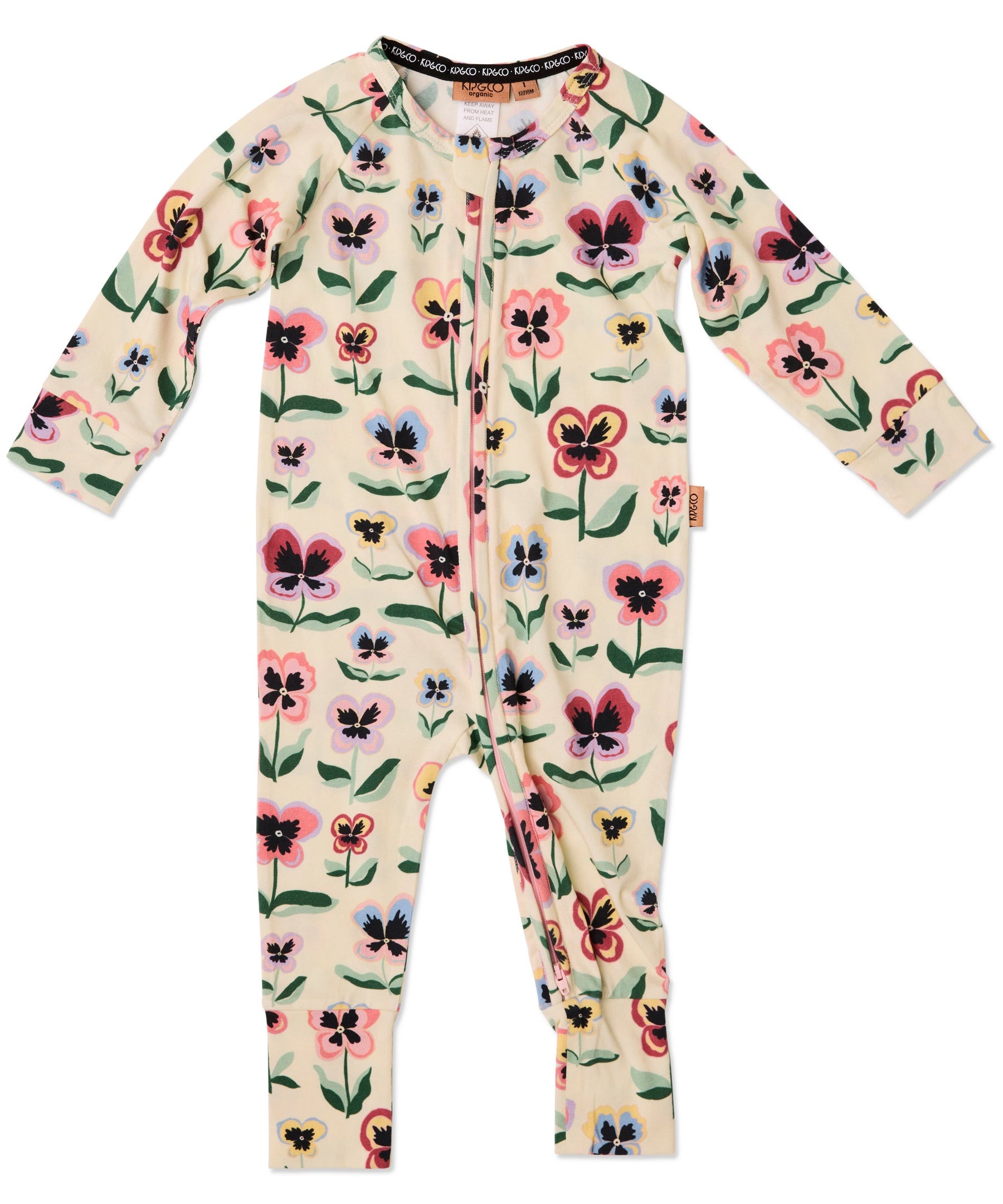 Kip & Co Pretty Pansy Organic Long Sleeve Zip Romper