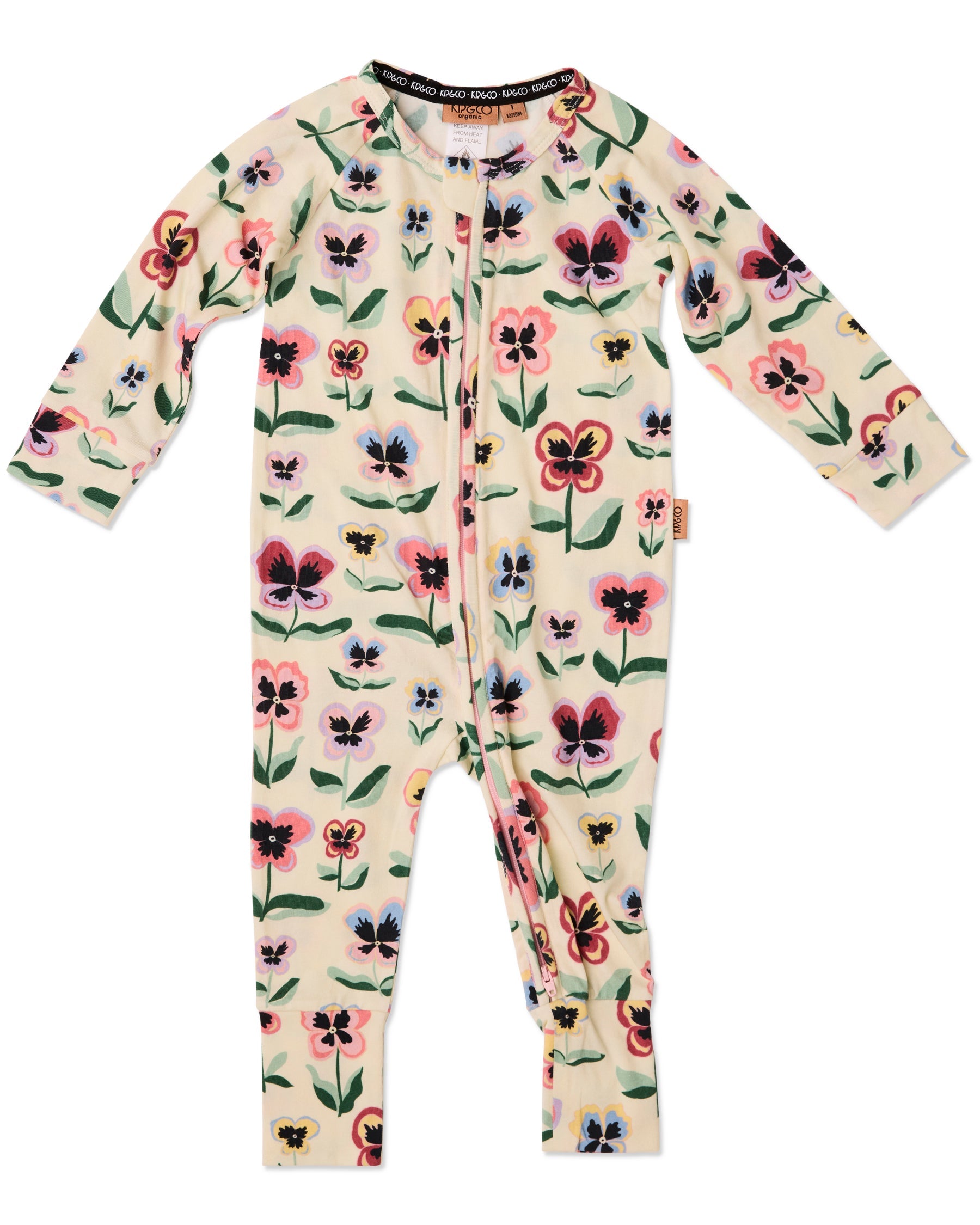 Kip & Co Pretty Pansy Organic Long Sleeve Zip Romper