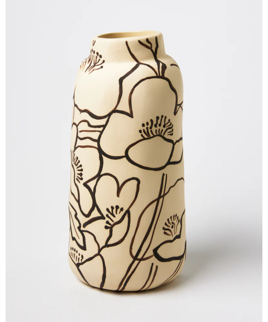 Jones & Co tender poppy tall vase with a smooth ceramic finish and elegant design, perfect for floral arrangements.