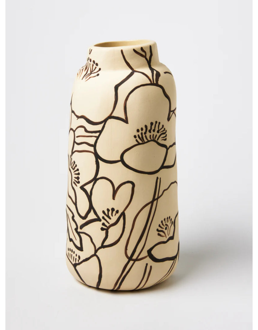 Jones & Co tender poppy tall vase with a smooth ceramic finish and elegant design, perfect for floral arrangements.
